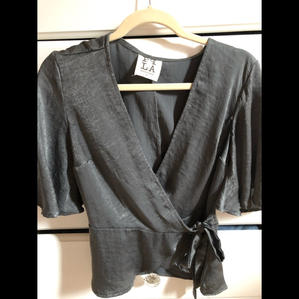 Grey wrap blouse